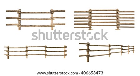 Wooden fence at ranch isolated over white background