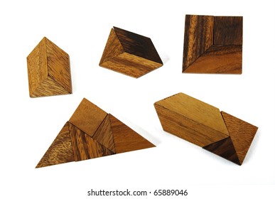 wooden figures assemble in puzzle isolated