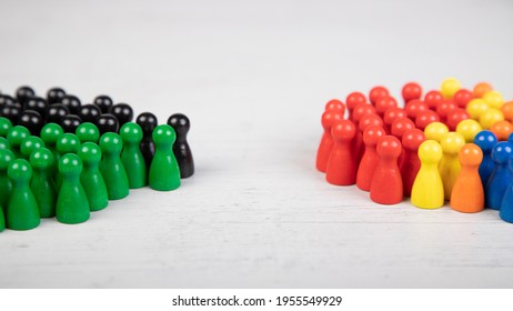 wooden figurines in the colors of German political parties, Green Party and Christian Democratic Union as government coalition and other parties as opposition - Shutterstock ID 1955549929