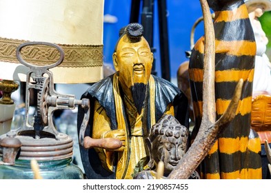 Wooden Figurines At The Flea Market