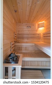 Wooden Finish Sauna Interior Empty