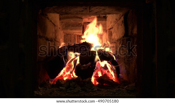 Wooden Fire Beams Burning Russian Furnace Stock Photo Edit Now