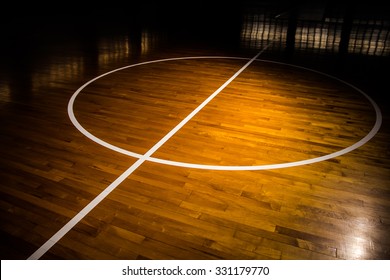 wooden floor basketball court with light effect 
