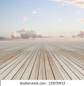 Wooden Floor And Blue Sky