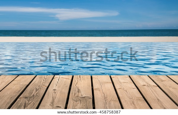 Wooden Floor Infinity Pool On Beach Stock Photo Edit Now 458758387