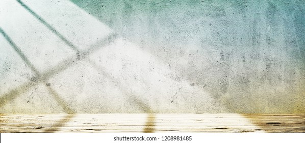 Wooden Floor Over Concrete Wall With Sunlight From Window Background