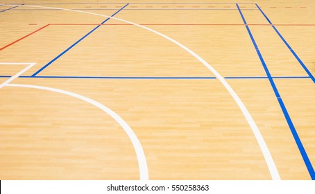 Wooden Floor Volleyball, Basketball, Badminton Court With Light Effect
Wooden Floor Of Sports Hall With Marking Lines
Line On Wooden Floor Indoor, Gym Court