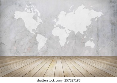 Wooden Floor With World Map Background