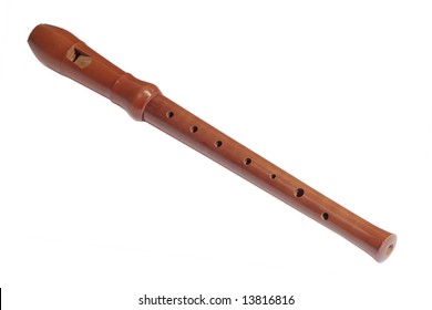 Wooden Flute Isolated On White Background