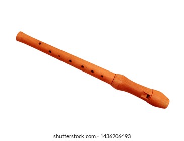 Wooden Flute Isolated On A White Background