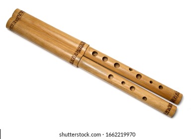 Wooden flute on the isolated background