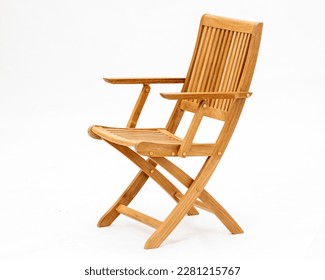 A wooden folding chair isolated on a white background.