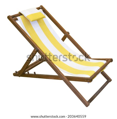 Wooden folding deck chair isolated on white with clipping path