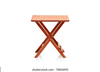 Wooden Folding Table Isolated On White Background