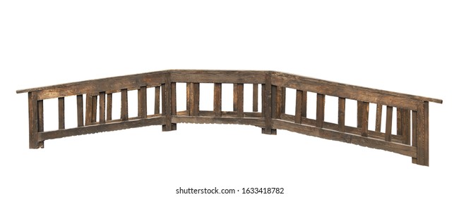 Wooden foot bridge with handrails isolated on a white background