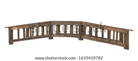 Wooden foot bridge with handrails isolated on a white background