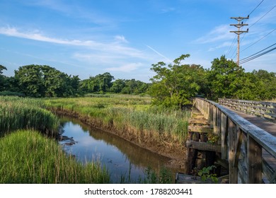 A Wooden Footbridge Along The Henry Hudson Trail In Monmouth County New Jersey.