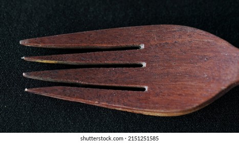 Wooden Fork Old Cookware On Black Background