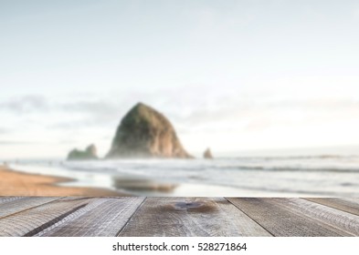 Wooden Free Space On Table And Sea Landscape