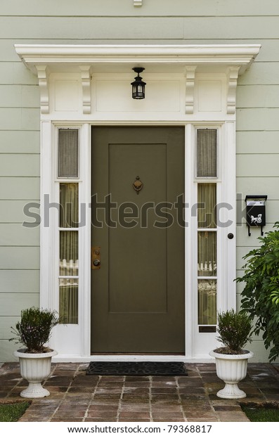 Wooden Front Door Home Glass Panels Stock Photo Edit Now