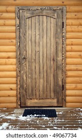 Wooden Front Door, Winter Day