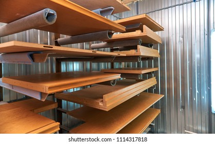 Wooden furniture facade and shelves. Lacquered. Details wood production