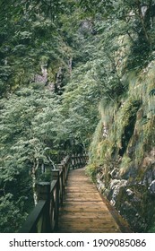 Wooden Gallery Road By Cliff On Top Of Wugong Mountain (Wugongshan) In Jiangxi, China