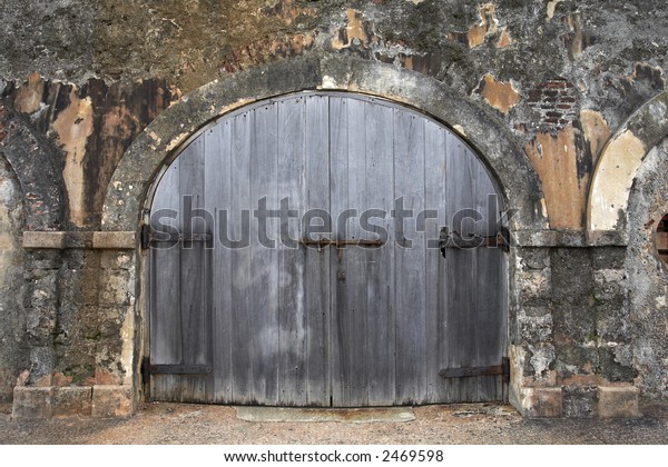 Wooden Garage Door Old Town San Stock Photo Edit Now 2469598