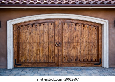 Wooden Garage Doors On An Upscale California Home