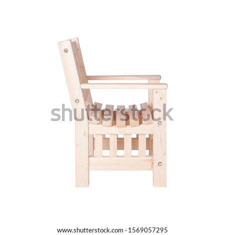 Wooden garden armchair isolated on white background side view