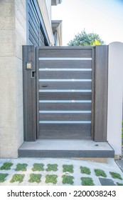 Wooden Gate With Glass Panels Of A House In Del Mar Southern California