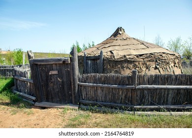 Wooden gates and a fence near the yurt of the Khan of the Golden Horde. Sarai-Batu. Astrakhan region. Russia - Shutterstock ID 2164764819