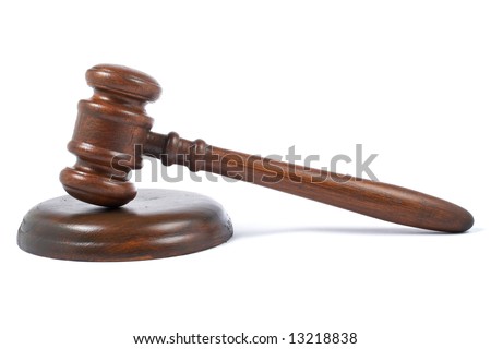 Wooden gavel from the court with soft shadow on white background