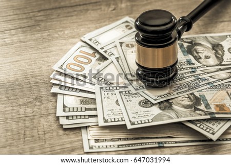 wooden gavel with usa dollar on desk. close up. toned image Stock foto © 