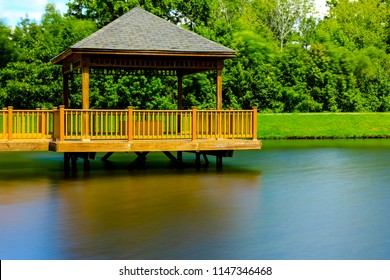 Wooden Gazebo On Lake