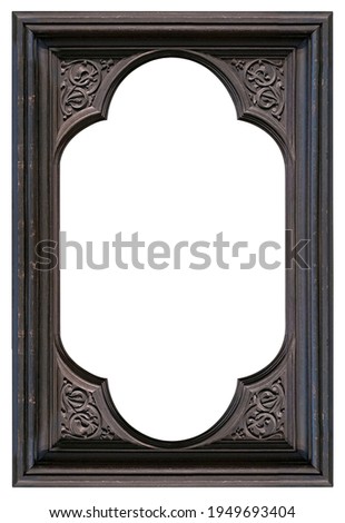 Wooden gothic frame for paintings, mirrors or photo isolated on white background. Design element with clipping path