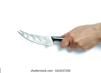 Wooden handle cheese knife isolated on white background