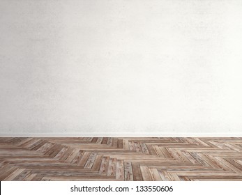 Wooden Herringbone Parquet With Wall