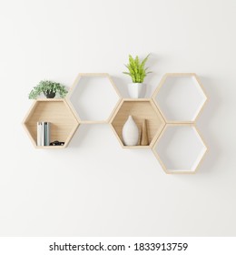 wooden Hexagon shelf little tree, books ,decoration copy space, mock up, hexegon - Shutterstock ID 1833913759