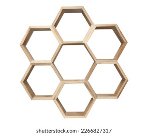 Wooden hexagonal shelf isolated on white background