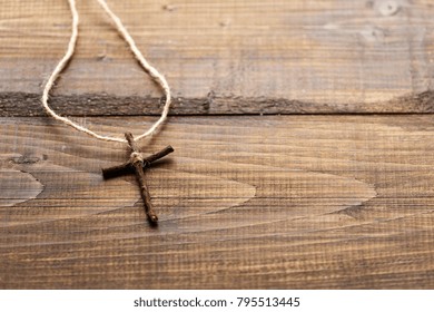 Wooden Homemade Christian Cross Tied Canvas Stock Photo 795513