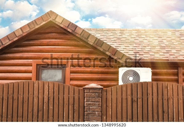 Wooden House Airconditioning Fenced Blue Sky Stock Photo Edit Now