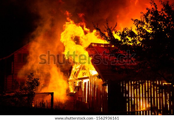 Wooden House Barn Burning On Fire Stock Photo Edit Now 1562936161