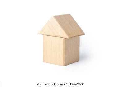 a wooden house for decoration isolated with clipping path. wood toys similar home. real image , studio shot.