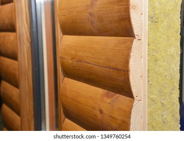 Wooden House Facade Wall With Mineral Wool, Rock Wool Insulation. House Insulation Wall Layers Photo.