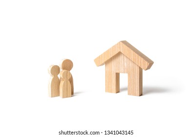 Wooden House And Family. Buying A New Home. Subsidy. Rental Housing, Investment. Mortgage And Loans. Quiet And Comfortable Home In The Suburbs. State Program Of Assistance To Young Families.