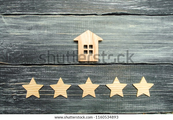 Wooden House Five Stars On Gray Stock Photo Edit Now 1160534893