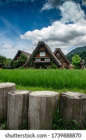 
Wooden House With Grass In Shirakawa Go Village In Japan