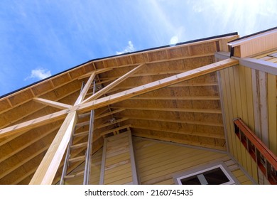 Wooden house with roof new home the porch visor