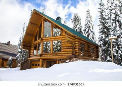 Wooden House In Winter Forest  